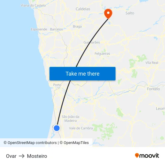 Ovar to Mosteiro map