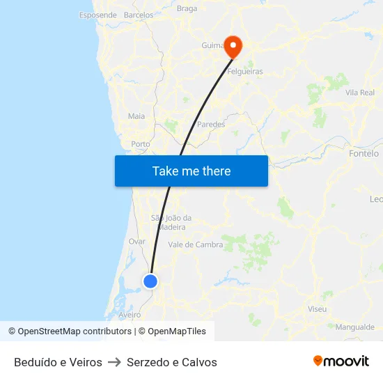 Beduído e Veiros to Serzedo e Calvos map