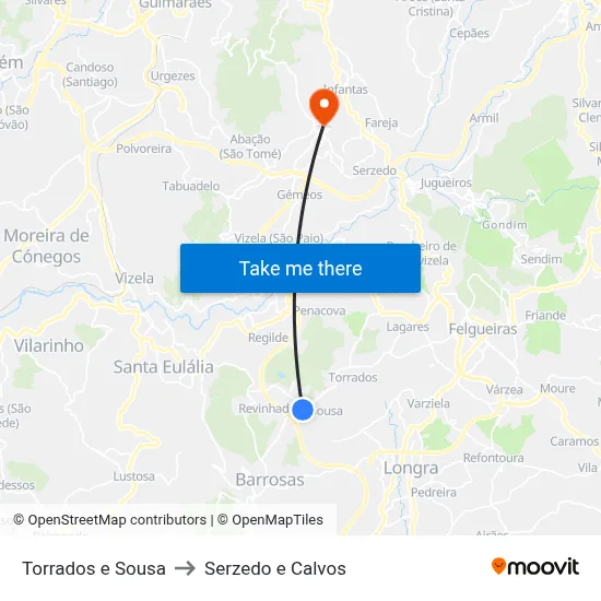 Torrados e Sousa to Serzedo e Calvos map
