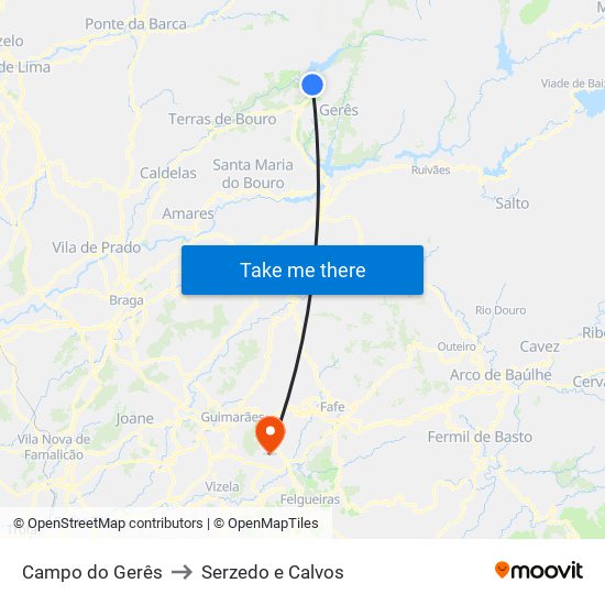 Campo do Gerês to Serzedo e Calvos map