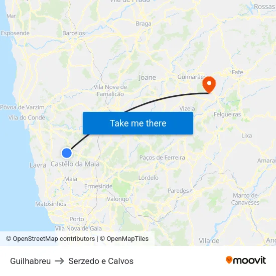 Guilhabreu to Serzedo e Calvos map