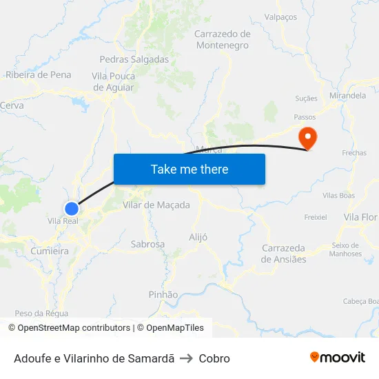 Adoufe e Vilarinho de Samardã to Cobro map