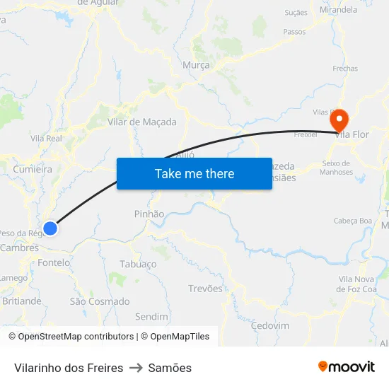 Vilarinho dos Freires to Samões map