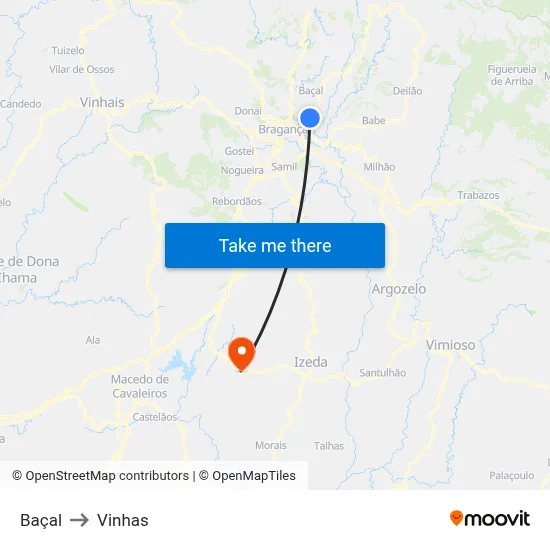 Baçal to Vinhas map