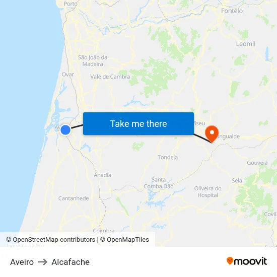Aveiro to Alcafache map