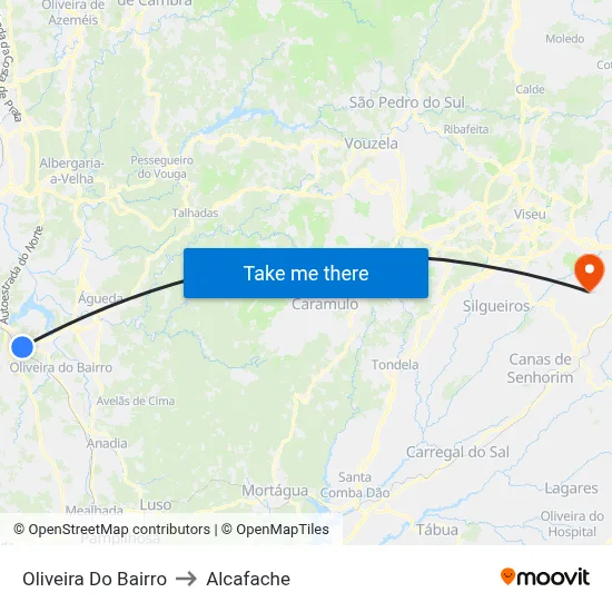 Oliveira Do Bairro to Alcafache map