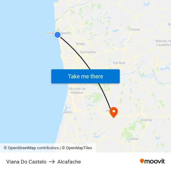Viana Do Castelo to Alcafache map