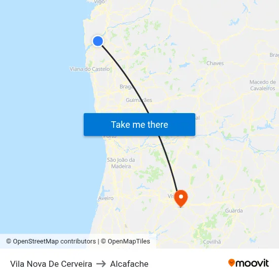 Vila Nova De Cerveira to Alcafache map