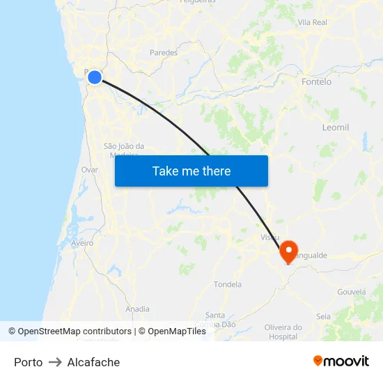 Porto to Alcafache map