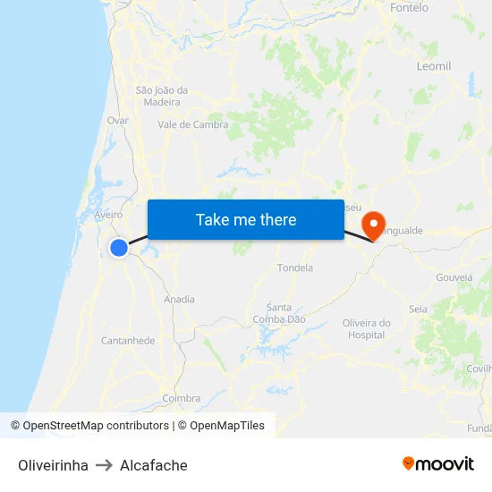 Oliveirinha to Alcafache map