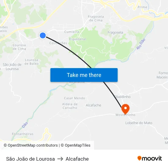 São João de Lourosa to Alcafache map
