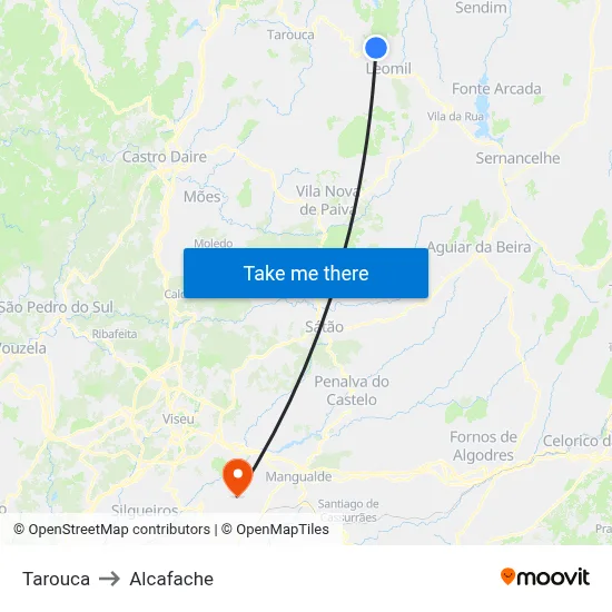 Tarouca to Alcafache map