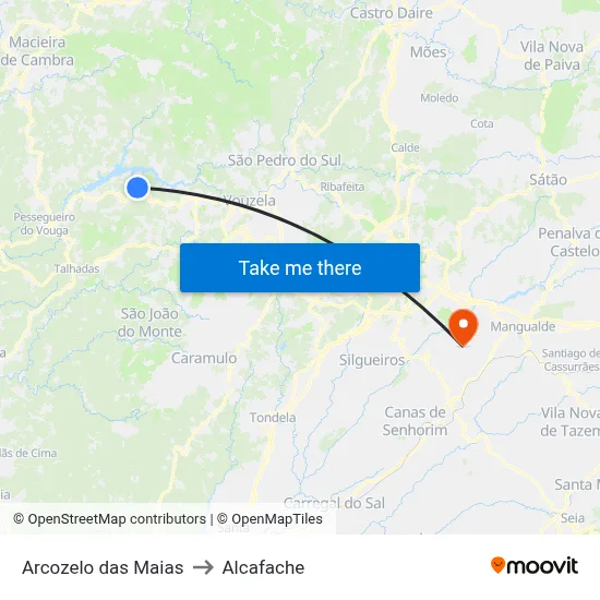 Arcozelo das Maias to Alcafache map