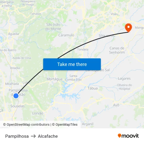 Pampilhosa to Alcafache map