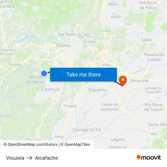 Vouzela to Alcafache map