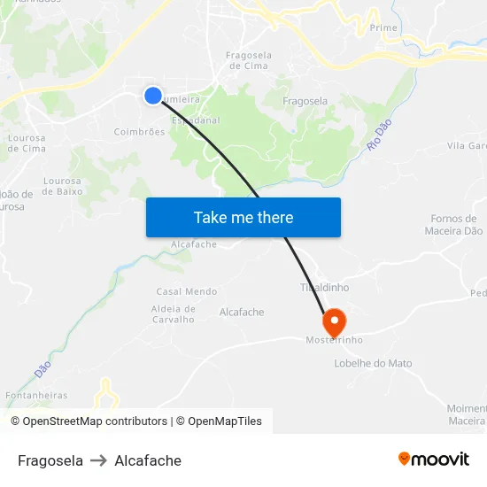 Fragosela to Alcafache map