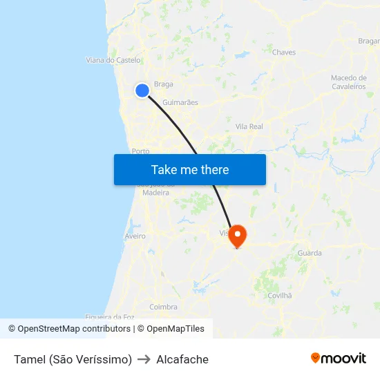 Tamel (São Veríssimo) to Alcafache map