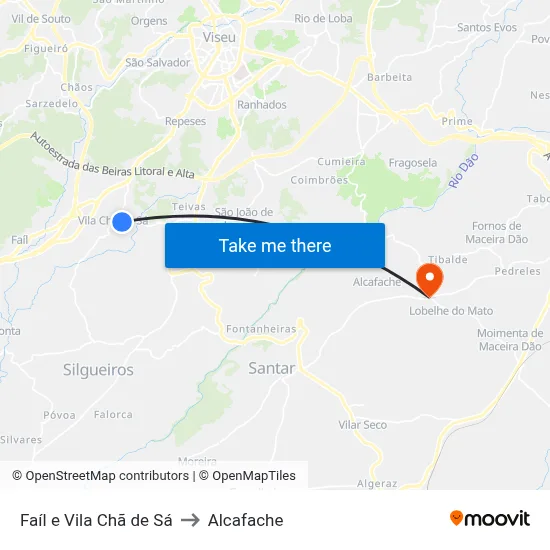 Faíl e Vila Chã de Sá to Alcafache map