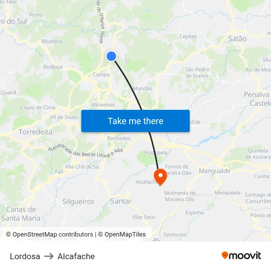Lordosa to Alcafache map