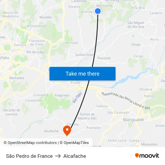 São Pedro de France to Alcafache map