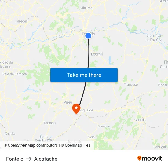 Fontelo to Alcafache map