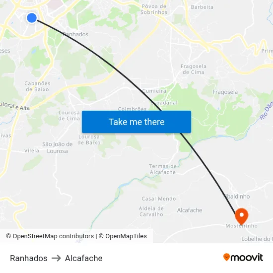 Ranhados to Alcafache map