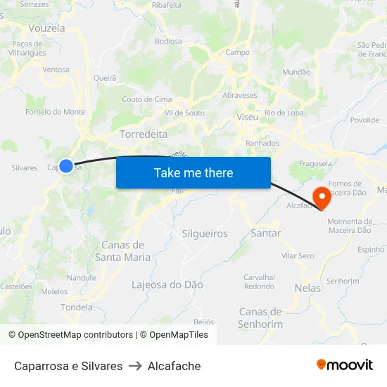 Caparrosa e Silvares to Alcafache map