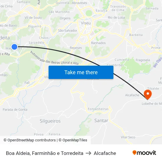 Boa Aldeia, Farminhão e Torredeita to Alcafache map