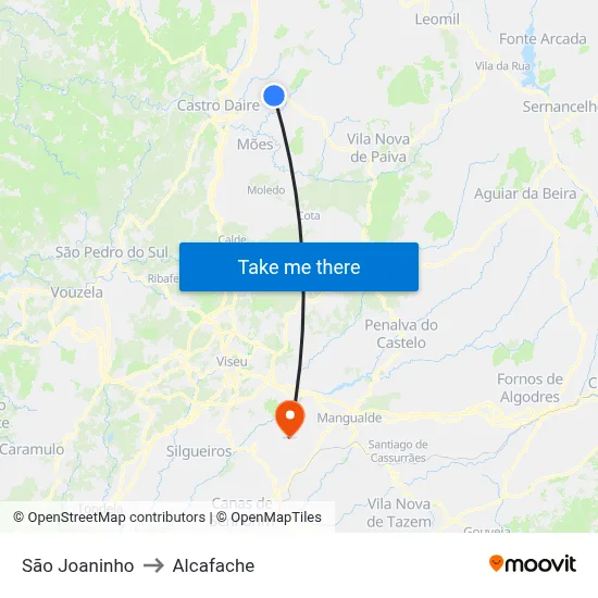 São Joaninho to Alcafache map