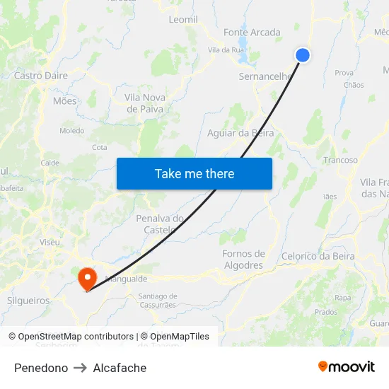 Penedono to Alcafache map