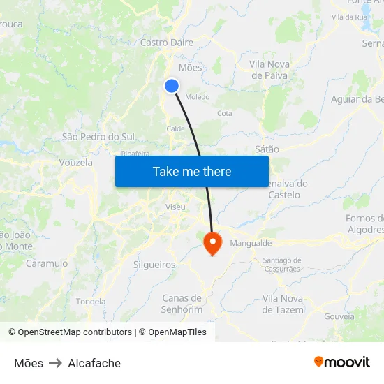 Mões to Alcafache map