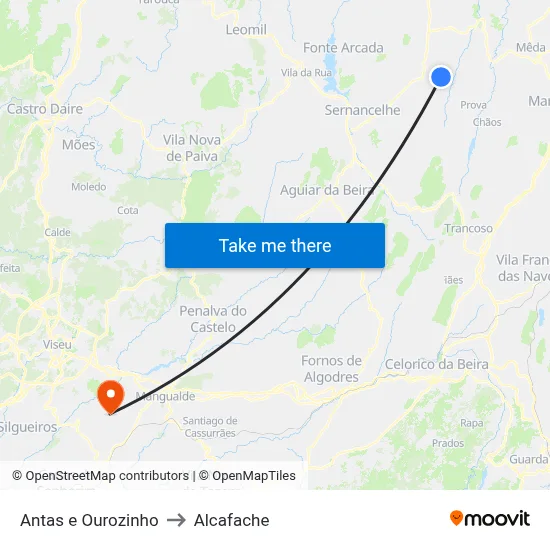 Antas e Ourozinho to Alcafache map