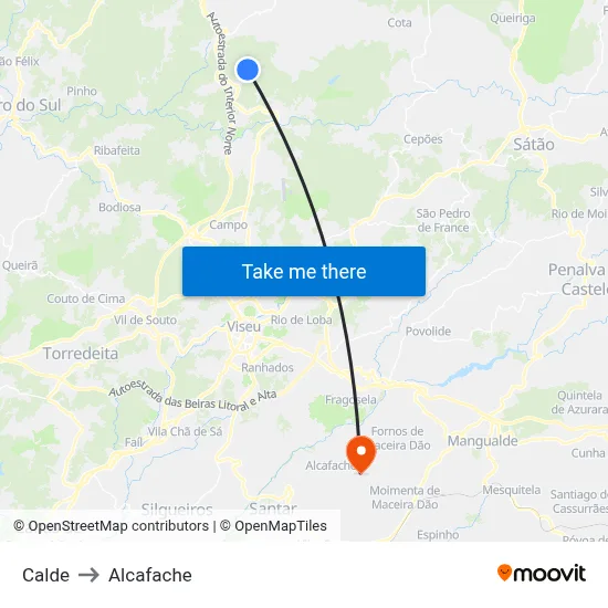 Calde to Alcafache map