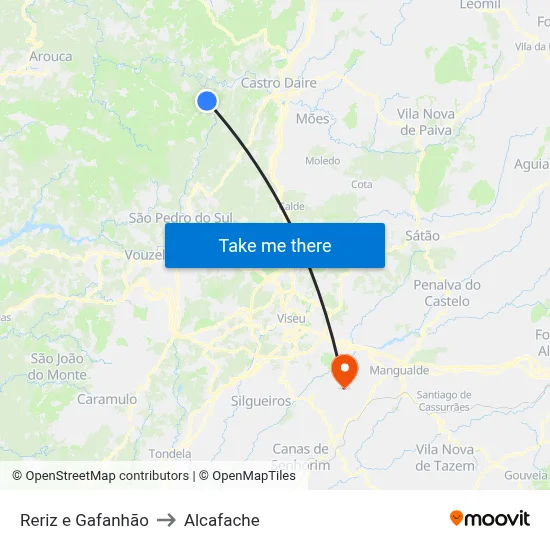 Reriz e Gafanhão to Alcafache map