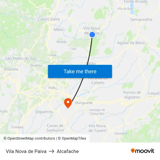 Vila Nova de Paiva to Alcafache map