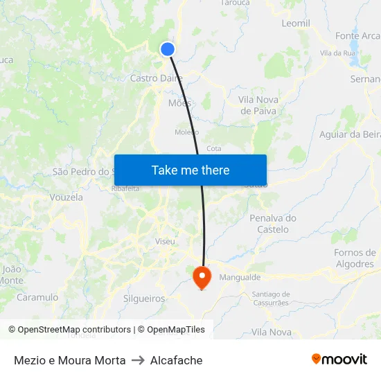 Mezio e Moura Morta to Alcafache map