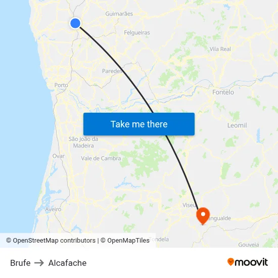 Brufe to Alcafache map