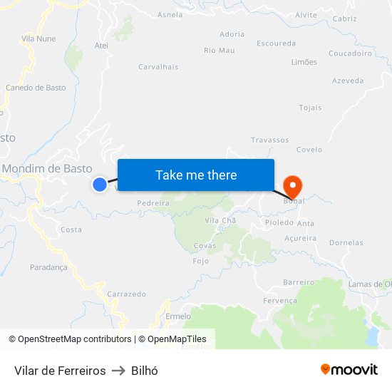 Vilar de Ferreiros to Bilhó map
