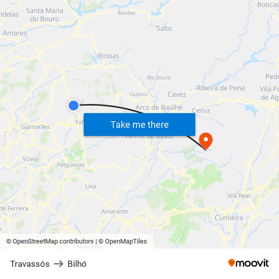 Travassós to Bilhó map
