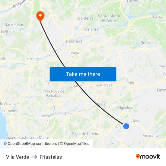 Vila Verde to Friastelas map