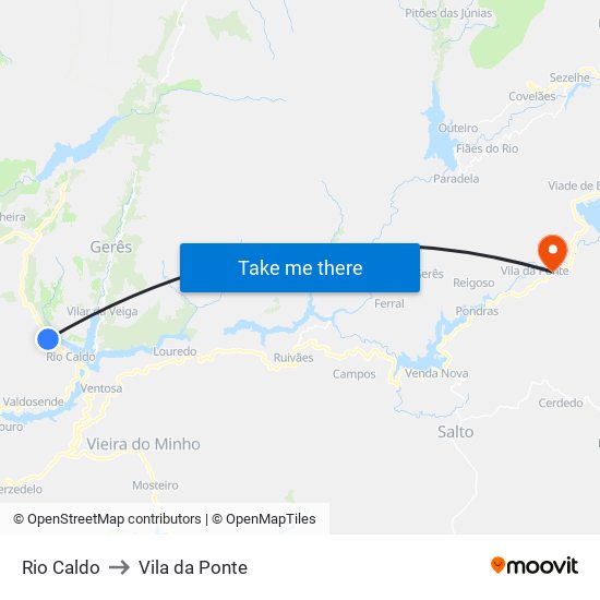 Rio Caldo to Vila da Ponte map