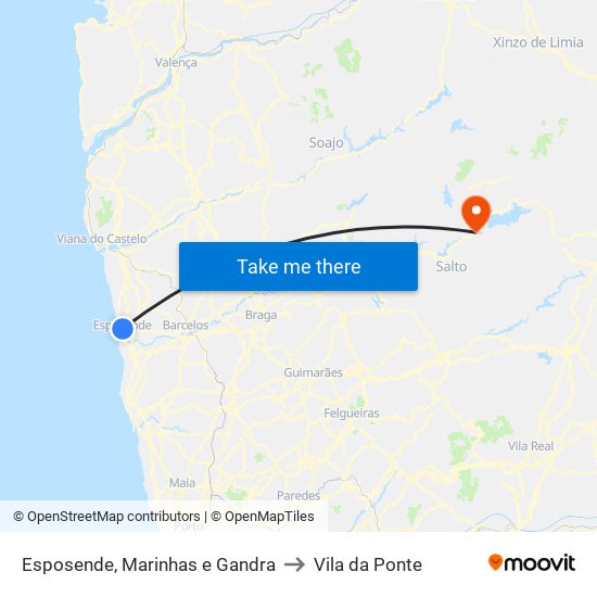 Esposende, Marinhas e Gandra to Vila da Ponte map