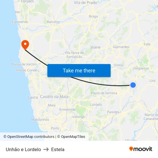 Unhão e Lordelo to Estela map