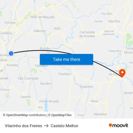 Vilarinho dos Freires to Castelo Melhor map