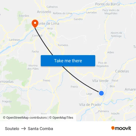 Soutelo to Santa Comba map