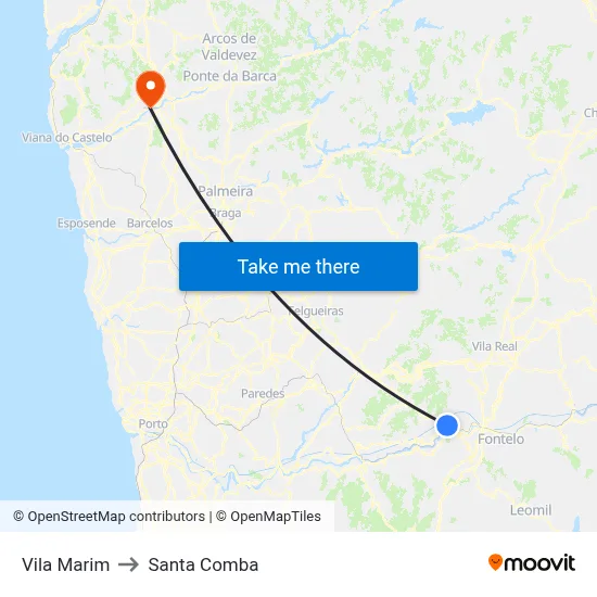 Vila Marim to Santa Comba map