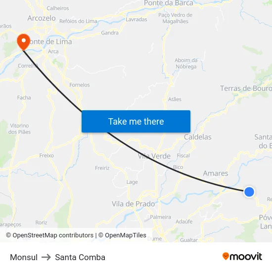 Monsul to Santa Comba map