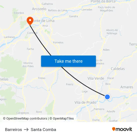 Barreiros to Santa Comba map