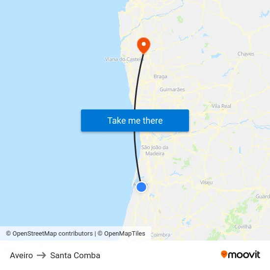 Aveiro to Santa Comba map