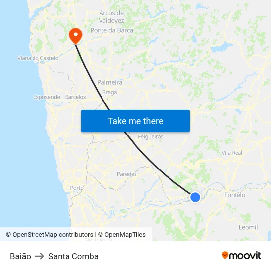Baião to Santa Comba map